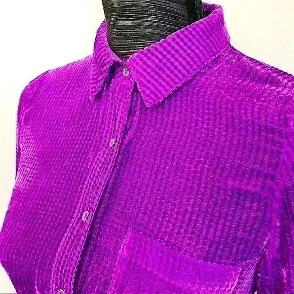 NWT ANTHROPOLOGIE LONG PURPLE VELVET LONG BLOUSE TUNIQUE SIZE  XS - Picture 1 of 10